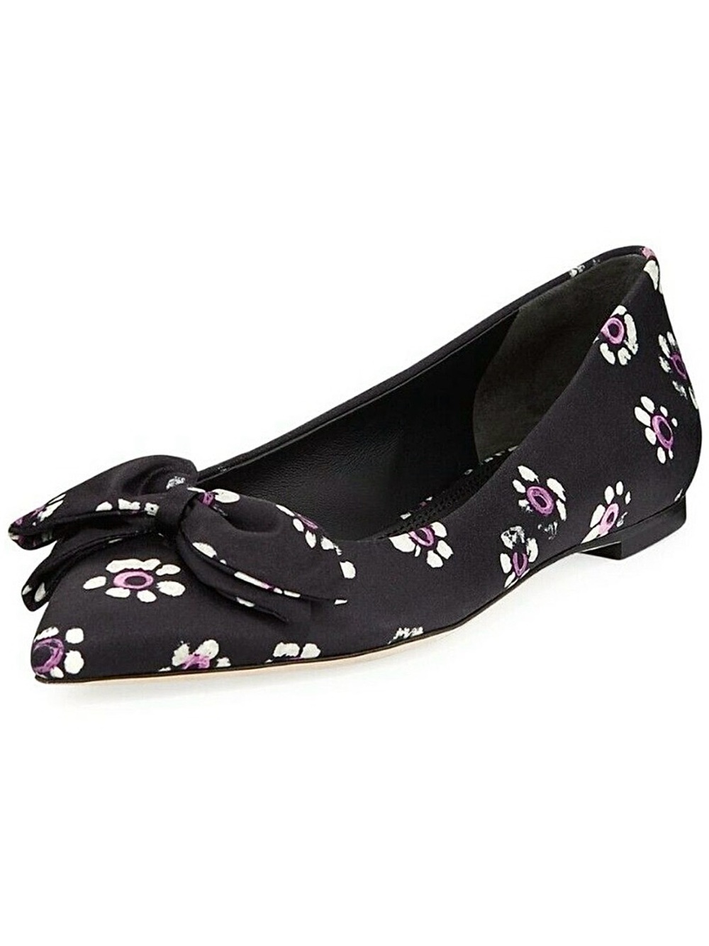 Tory Burch Ballet Flats Rosalind Black Floral Print Satin bow Size 11 NWT - Picture 1 of 11